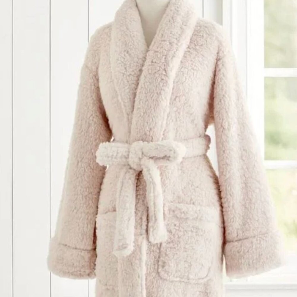 Pottery Barn - Teddy Bear Faux Fur Robe - XL - NWT - Blush Pink/Cream